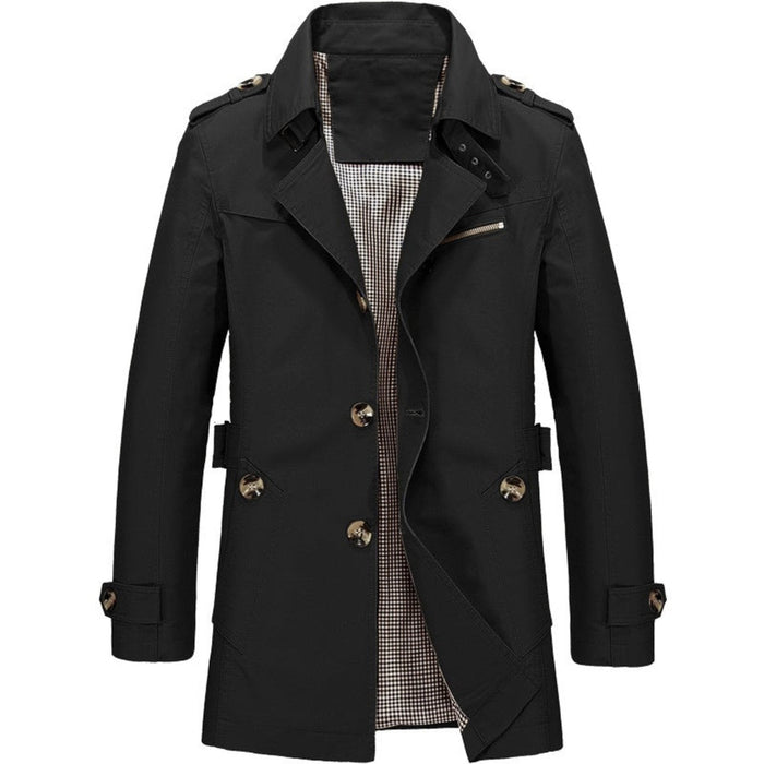 Men's Single-Breasted Trench Coat with Epaulettes