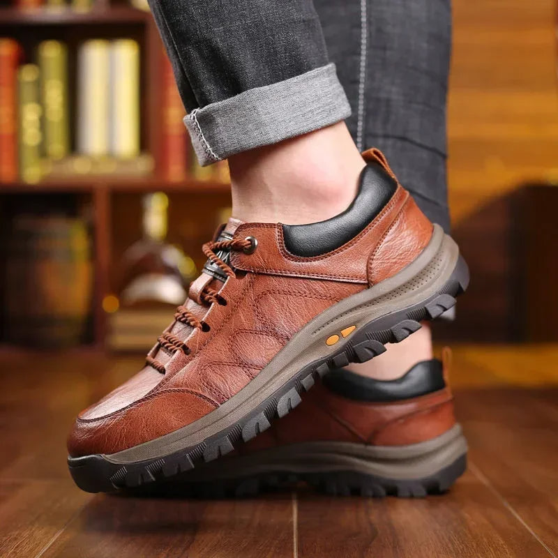 Men's Casual Shoes with Leather Upper and Rubber Sole