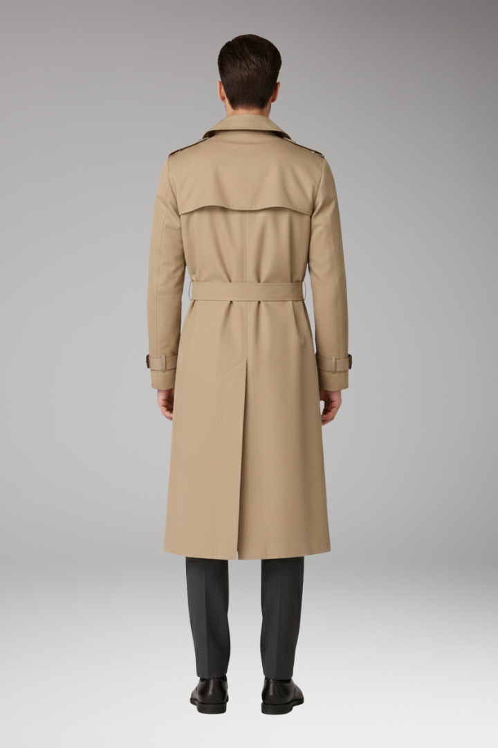 Men's Trench Coat with Belt and Wide Lapels