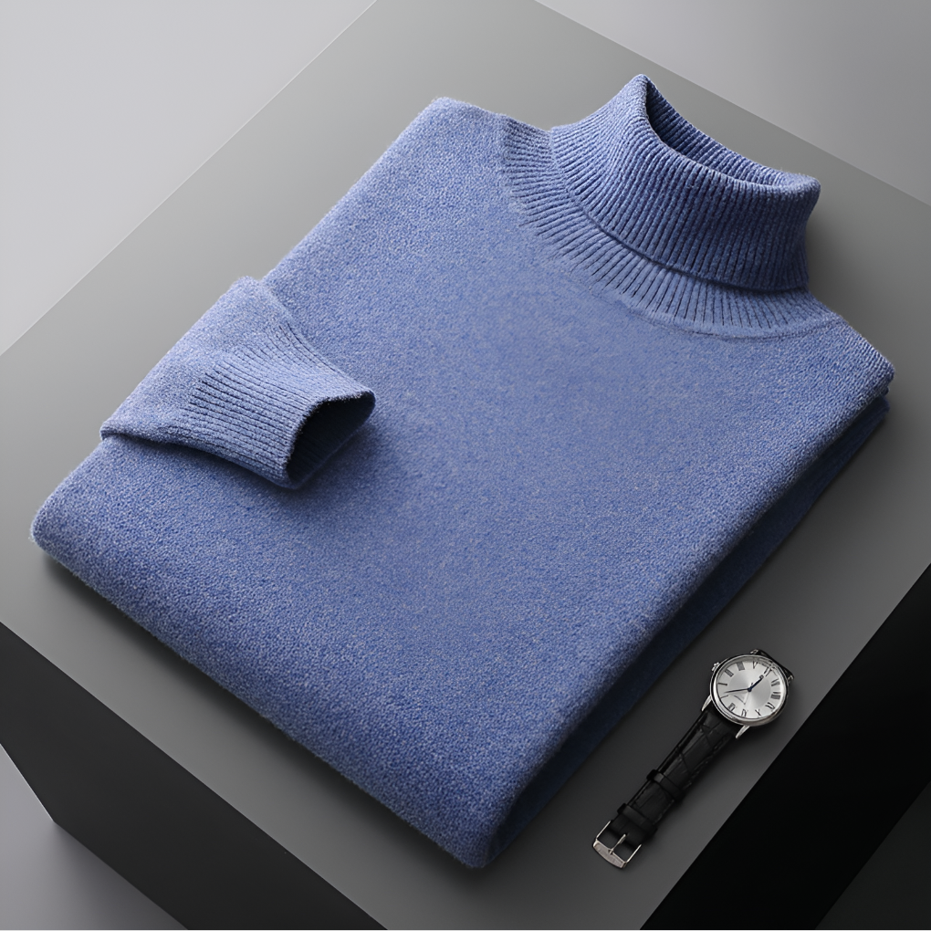 Men's Ribbed Turtleneck Sweater with Long Sleeves