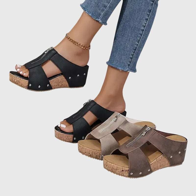 Women's Orthopedic Sandals with Metal Studs and Wedge Soles