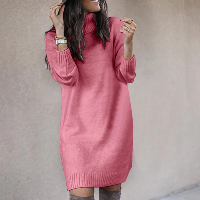 Women's Turtleneck Sweater Dress Long Sleeve Relaxed Fit