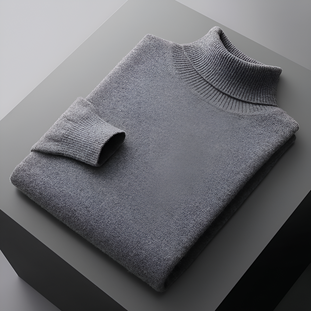 Men's Ribbed Turtleneck Sweater with Long Sleeves