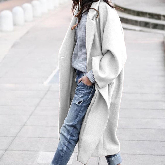 Quinn | Long Oversized Lapel Coat with Pockets