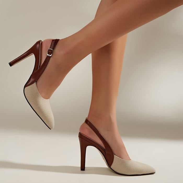 Women's Pointed Toe Slingback Heels with Contrast Detail