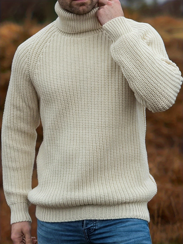 Men's Turtleneck Pullover with Ribbed Texture for Winter