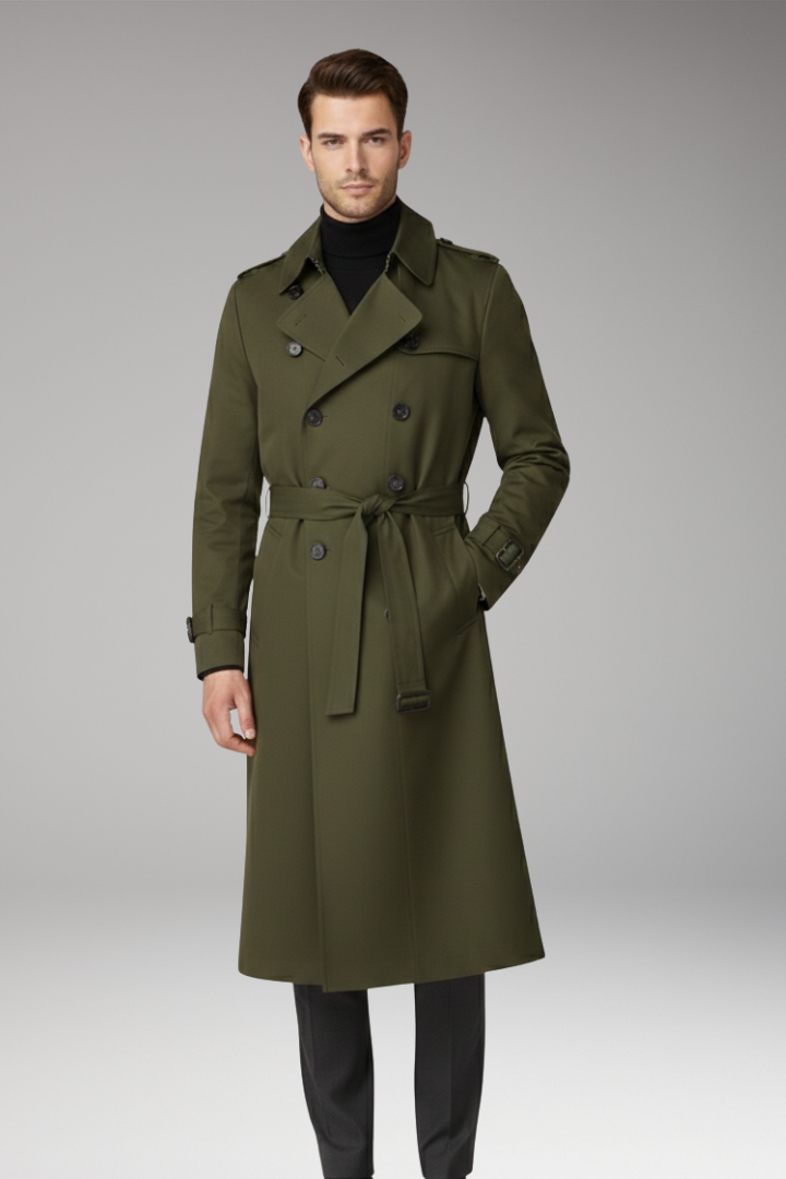 Men's Trench Coat with Belt and Wide Lapels