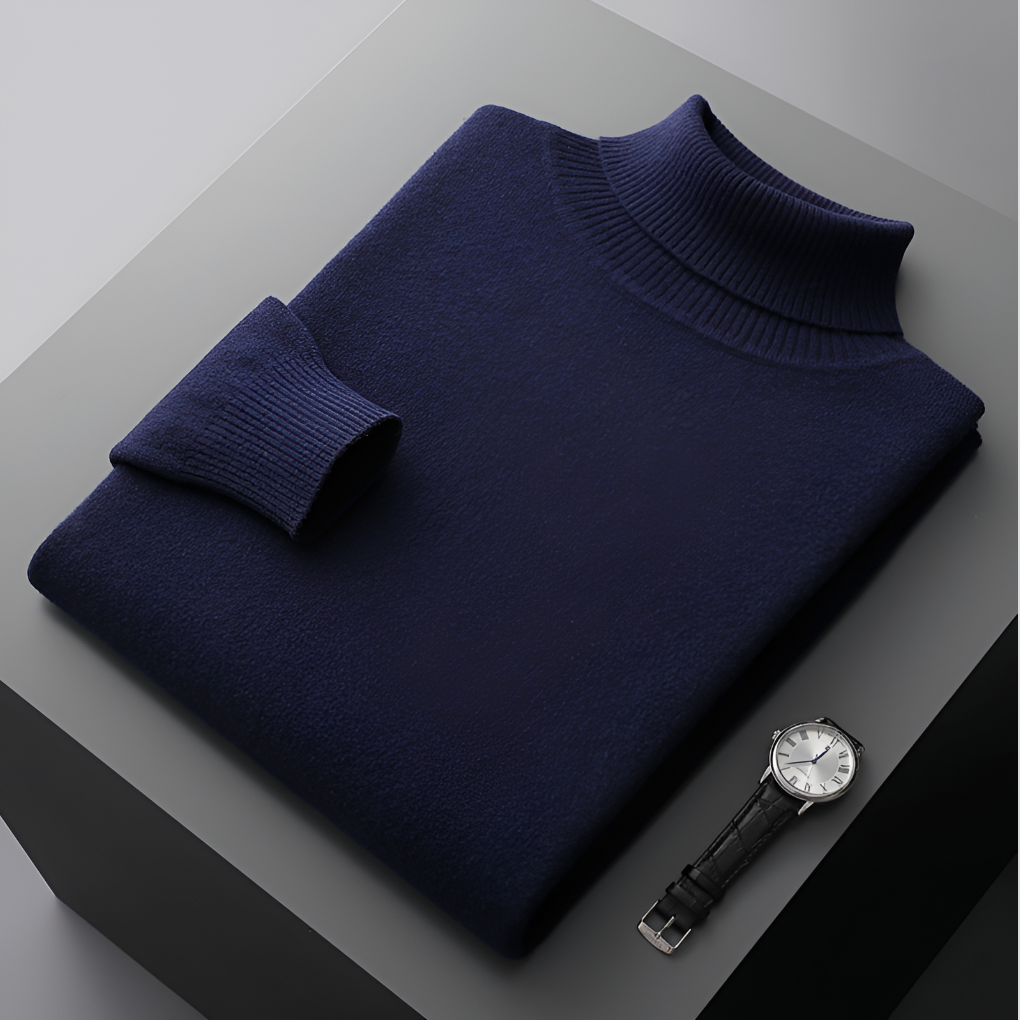 Men's Ribbed Turtleneck Sweater with Long Sleeves