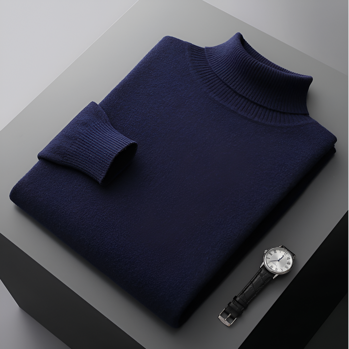 Men's Ribbed Turtleneck Sweater with Long Sleeves