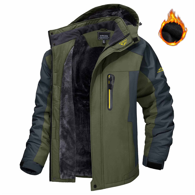 Man in a fleece-lined hooded winter parka