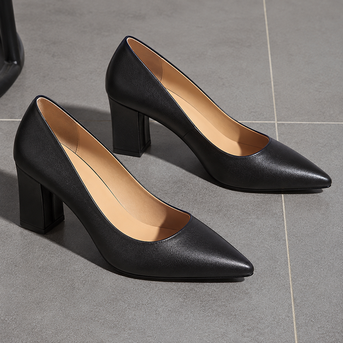 Women's Block Heel Pumps Pointed Toe Slip-On Shoes