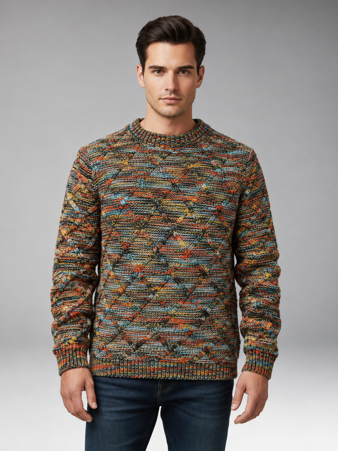 Men's Sweater with Diamond Pattern Texture