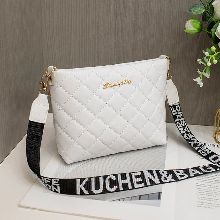 Quinn | Small Quilted Crossbody Bag with Wide Lettered Strap
