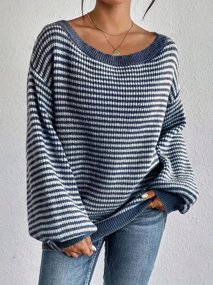Women's Striped Off-Shoulder Sweater Relaxed Fit