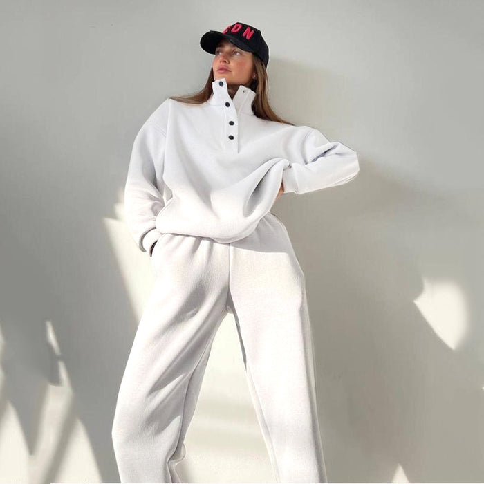 Avery | Oversized Fleece Lounge Set with Half Button Pullover