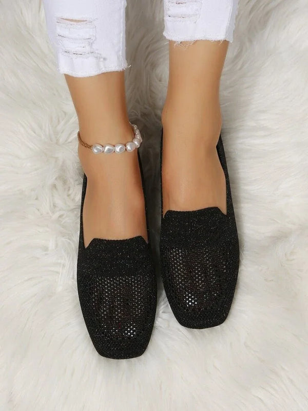 Women's Embellished Mesh Slip-On Loafers Square Toe
