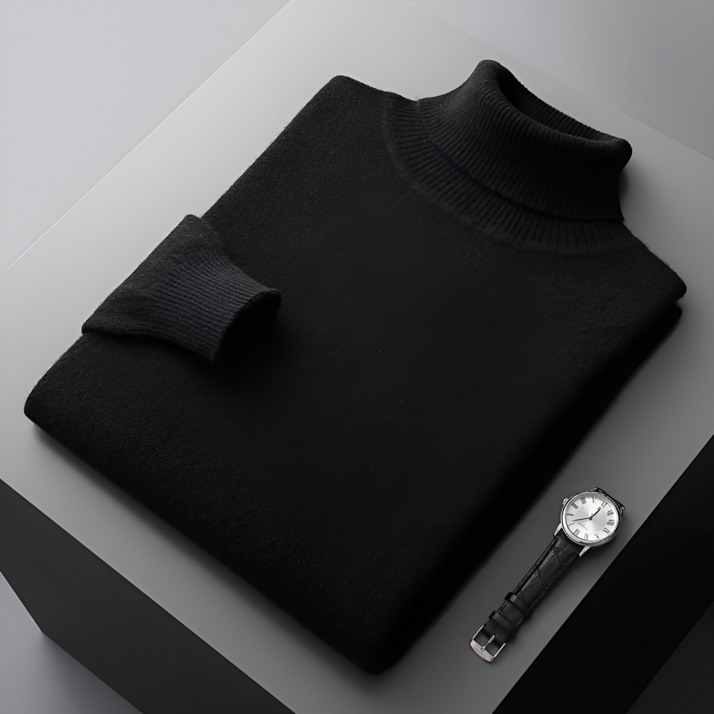 Men's Ribbed Turtleneck Sweater with Long Sleeves