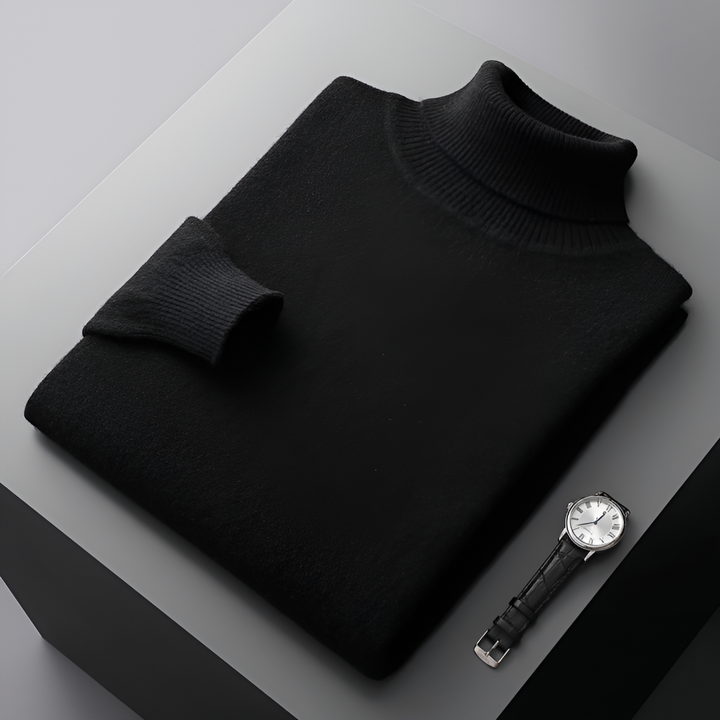 Men's Ribbed Turtleneck Sweater with Long Sleeves