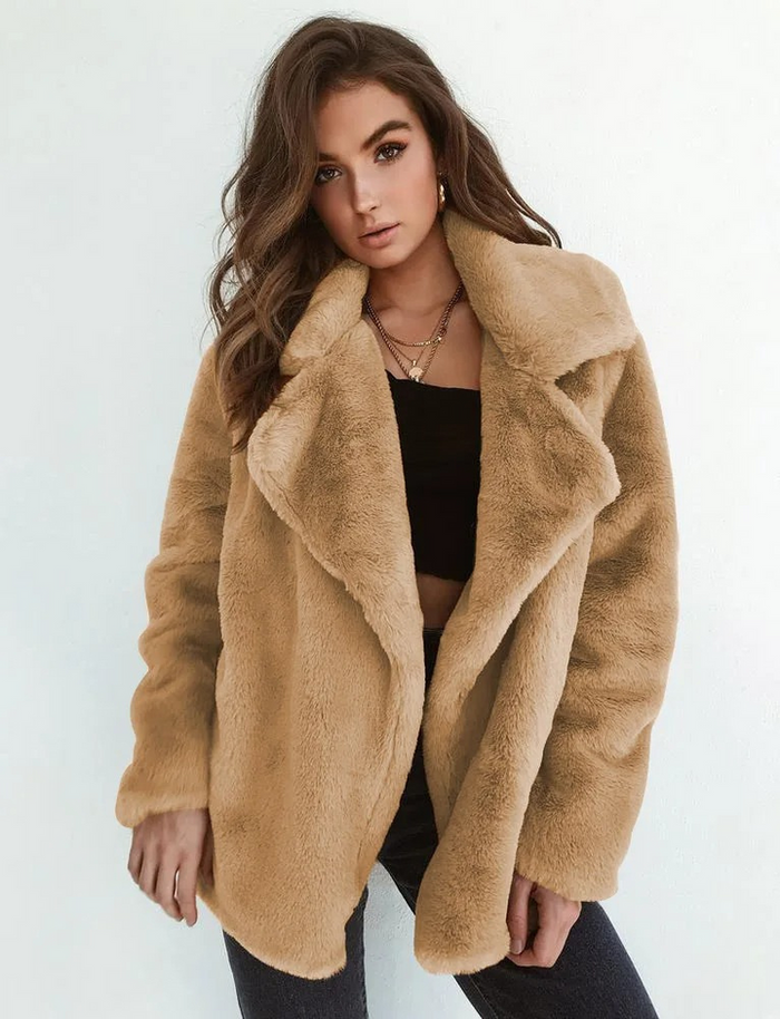 Women's Teddy Collar Jacket with Open Front for Fall