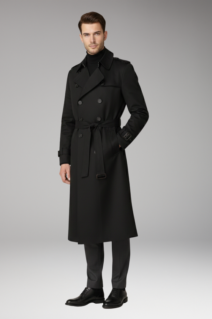 Men's Trench Coat with Belt and Wide Lapels