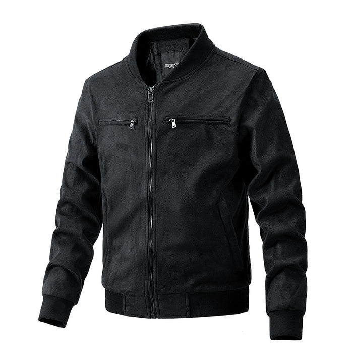 Wyatt | Men's Faux Suede Bomber Jacket with Stand Collar