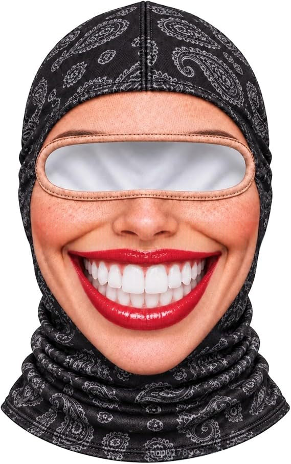 Ski mask with realistic funny face print