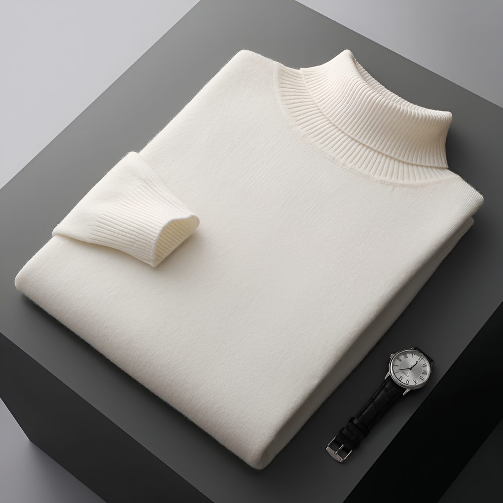 Men's Ribbed Turtleneck Sweater with Long Sleeves