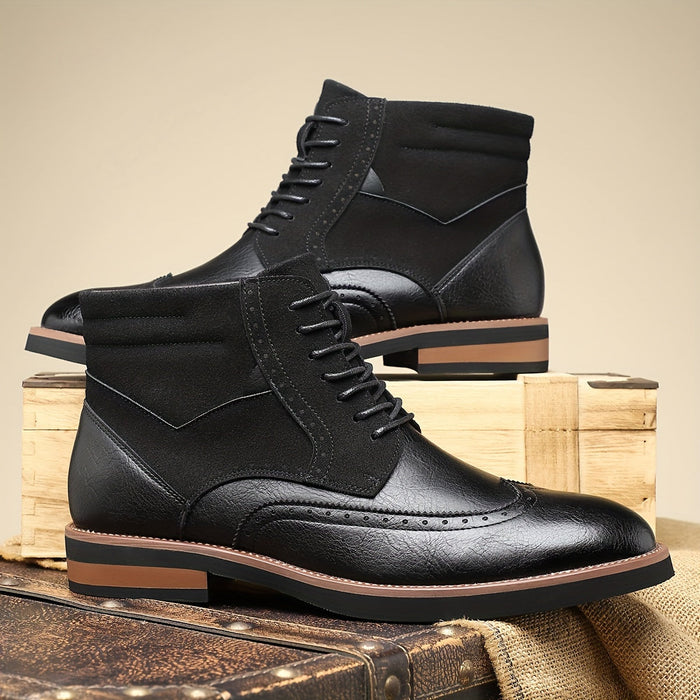 Men's Wingtip Ankle Boots with Brogue Detail and Lace-Up