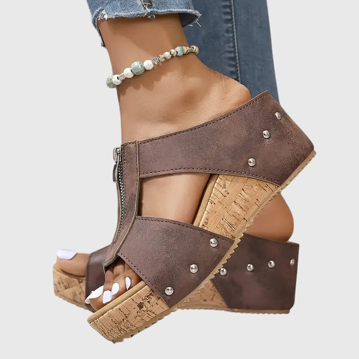 Women's Orthopedic Sandals with Metal Studs and Wedge Soles