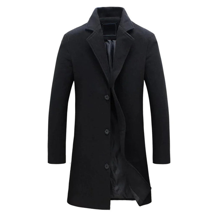 Men's Notch Lapel Long Coat Single-Breasted Slim Fit