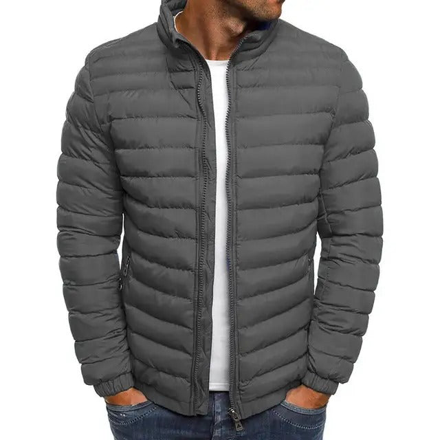 Men's Quilted Puffer Jacket with Stand-Up Collar