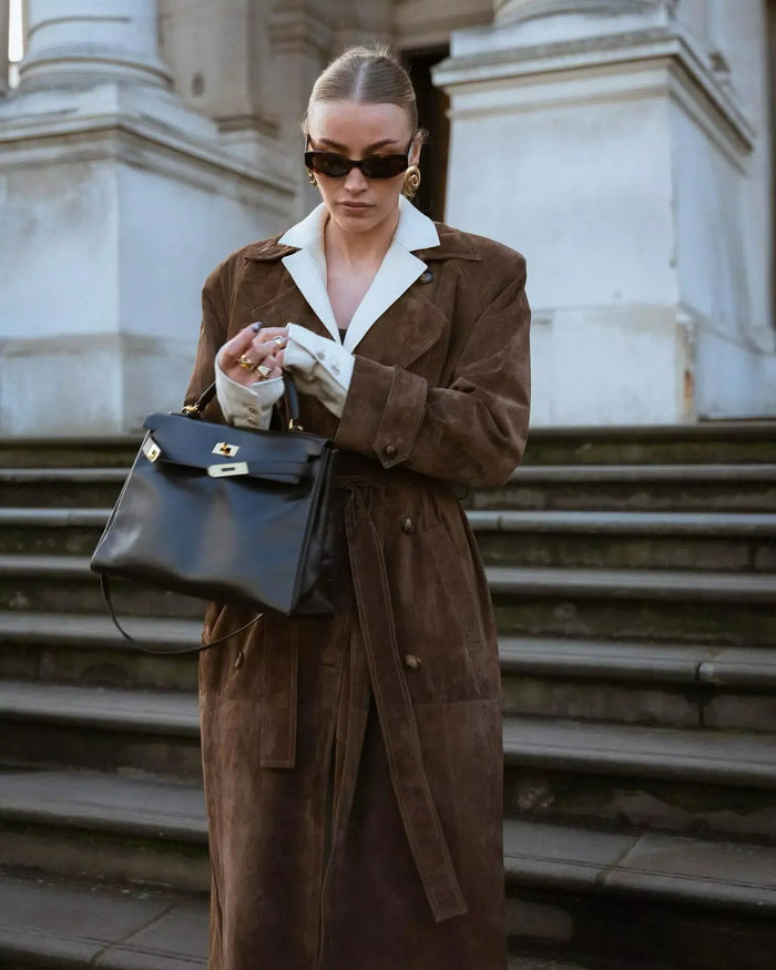 Women's Belted Trench Coat with Classic Collar and Pockets