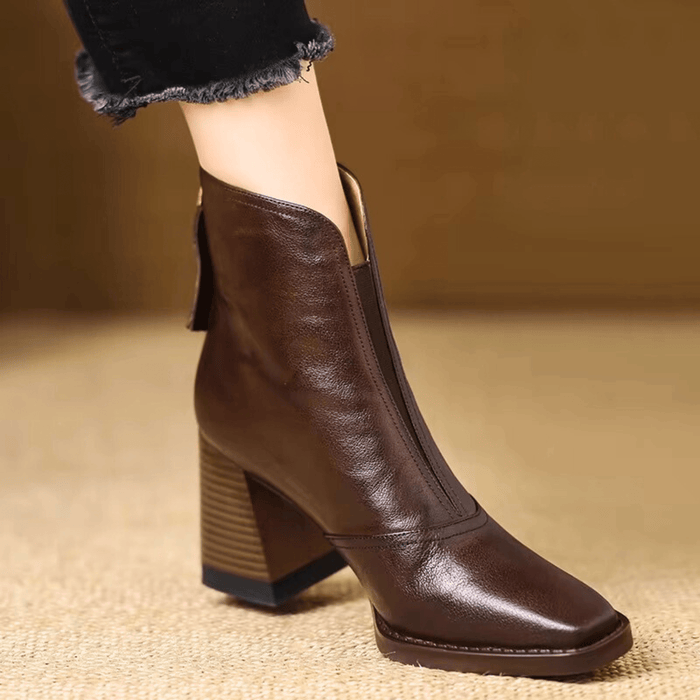 Women's Block Heel Ankle Boots with Back Zipper