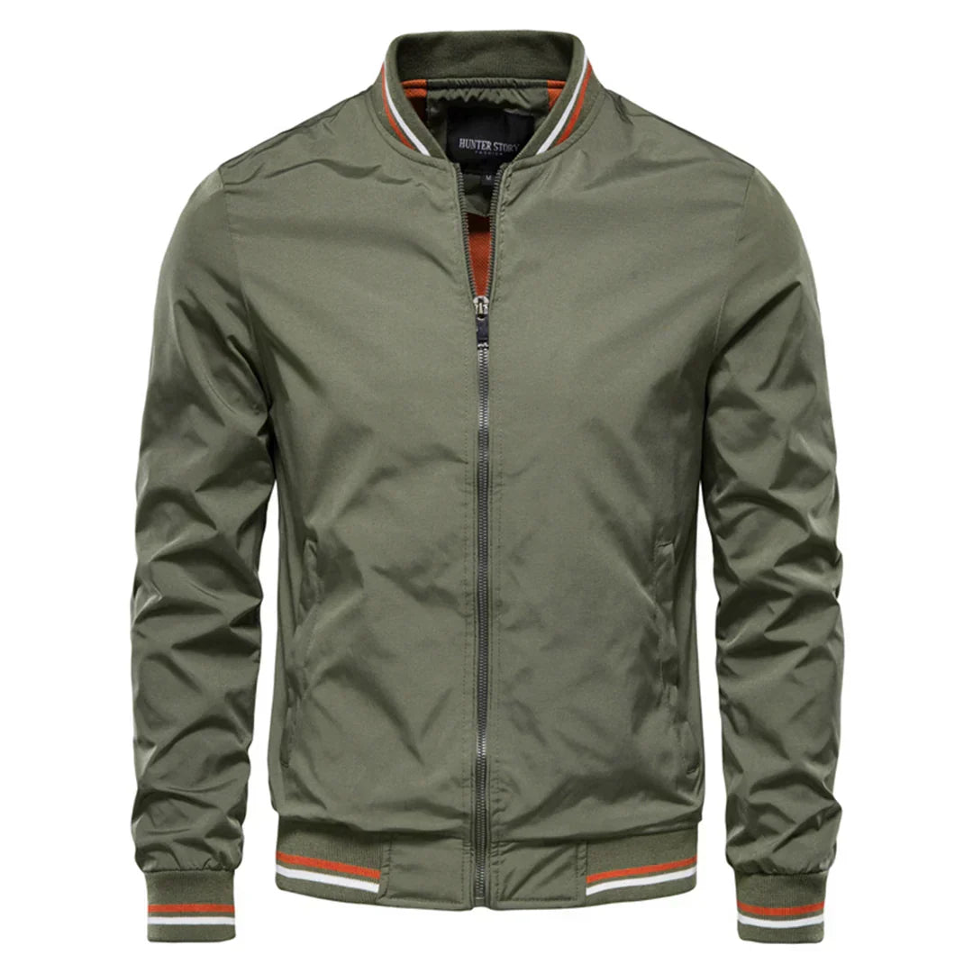 Men's Bomber Jacket Ribbed Collar with Zip Front