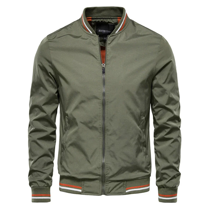 Men's Bomber Jacket Ribbed Collar with Zip Front