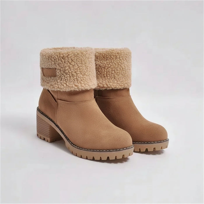 Women's Sherpa Cuff Ankle Boots with Block Heel