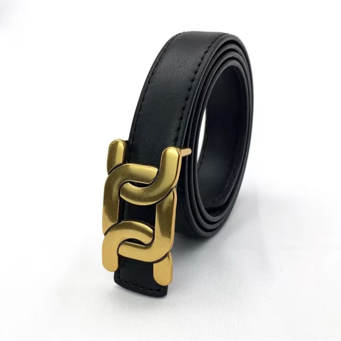Women's Belt with Gold-Tone Buckle and Smooth Strap
