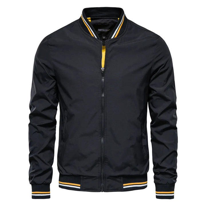 Men's Bomber Jacket Ribbed Collar with Zip Front