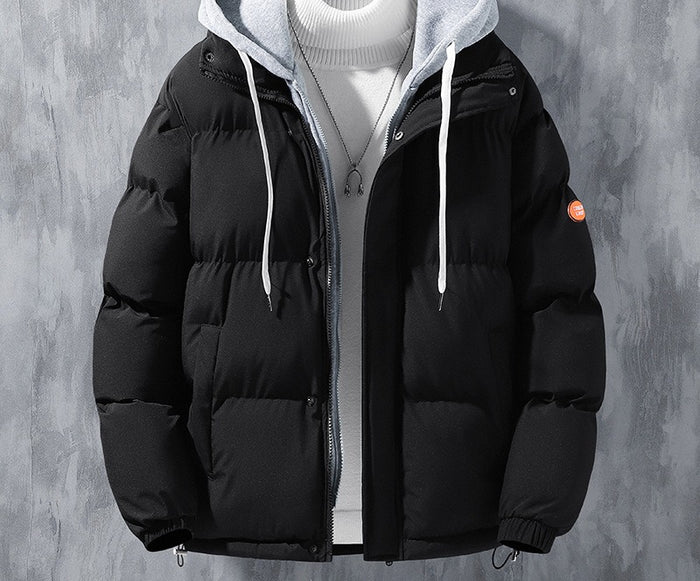 Logan | Men's Hooded Puffer Jacket with Layered Jersey Hood