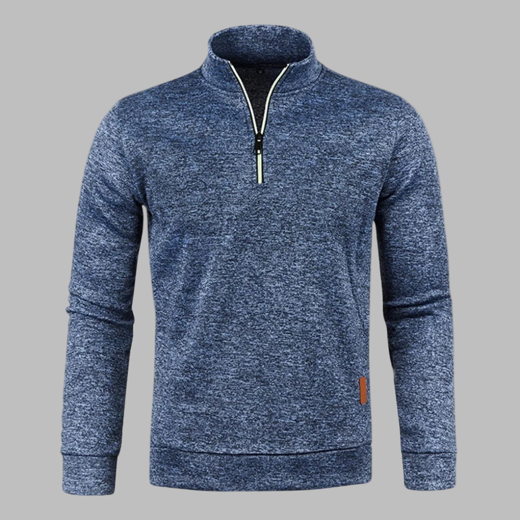 Men's Half-Zip Marled Sweater Long Sleeve Stand Collar
