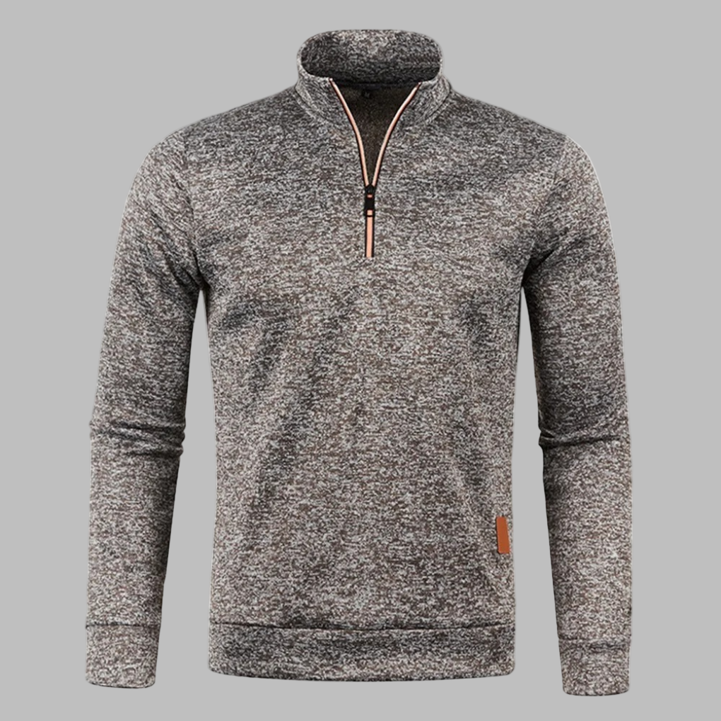 Men's Half-Zip Marled Sweater Long Sleeve Stand Collar