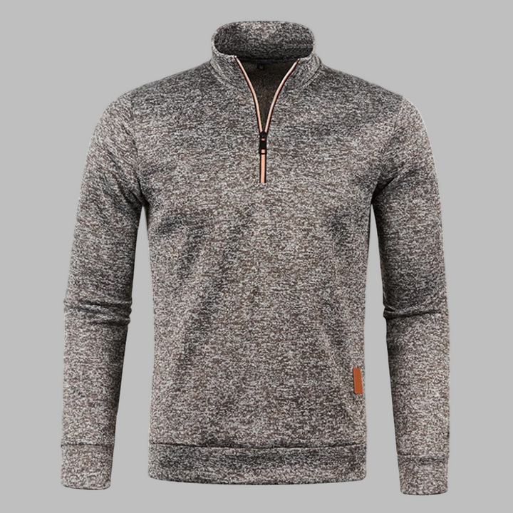 Men's Half-Zip Marled Sweater Long Sleeve Stand Collar