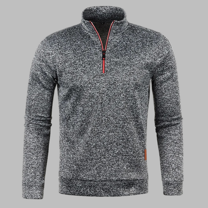 Men's Half-Zip Marled Sweater Long Sleeve Stand Collar