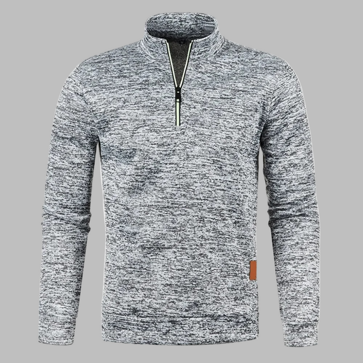 Men's Half-Zip Marled Sweater Long Sleeve Stand Collar