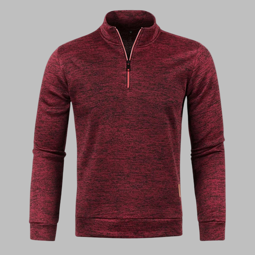 Men's Half-Zip Marled Sweater Long Sleeve Stand Collar