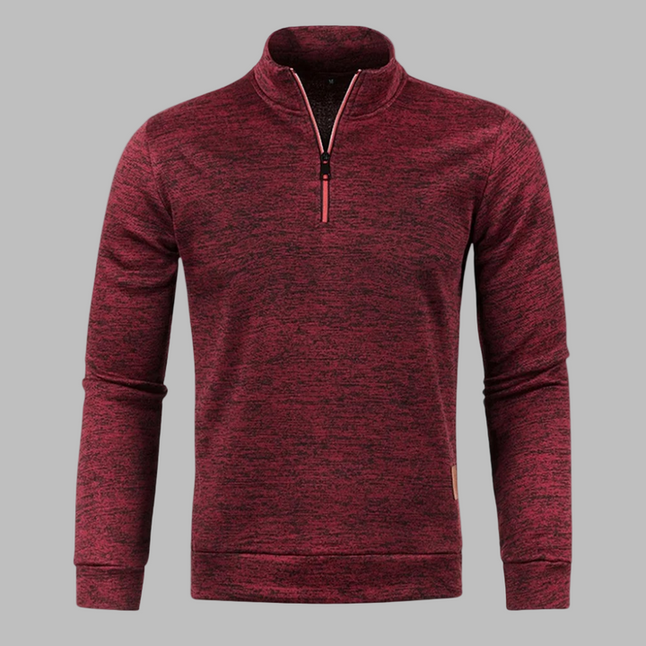 Men's Half-Zip Marled Sweater Long Sleeve Stand Collar