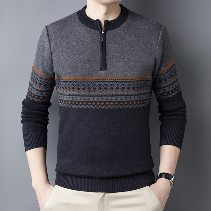 Men's Colorblock Fair Isle Crew Neck Sweater Long Sleeve