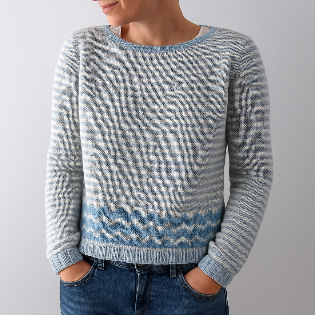 Tree Print Round Neck Sweater with Dropped Shoulders