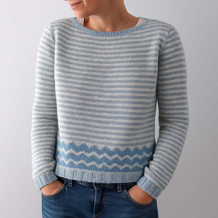 Tree Print Round Neck Sweater with Dropped Shoulders