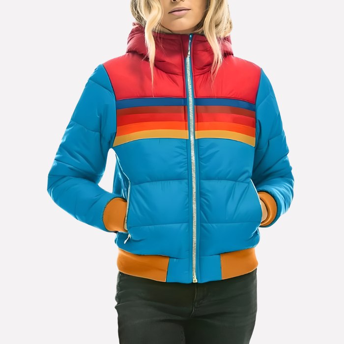 Women's Colorblock Quilted Puffer Jacket with Hood
